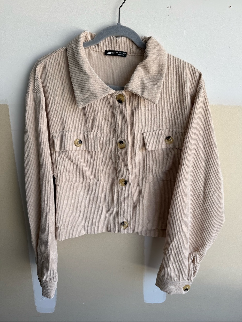 SHEIN Light Beige Corduroy Crop Button Jacket